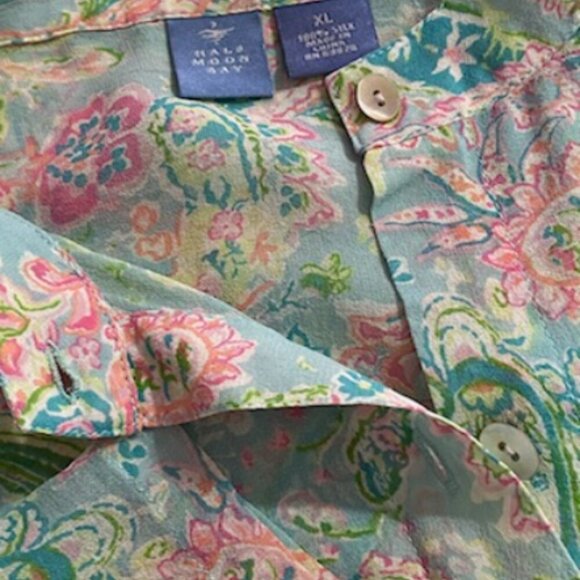 HALF MOON BAY Womens 100% Silk Sheer Pastel Paisley Tunic Blouse Sz XL Button Up - Picture 5 of 6